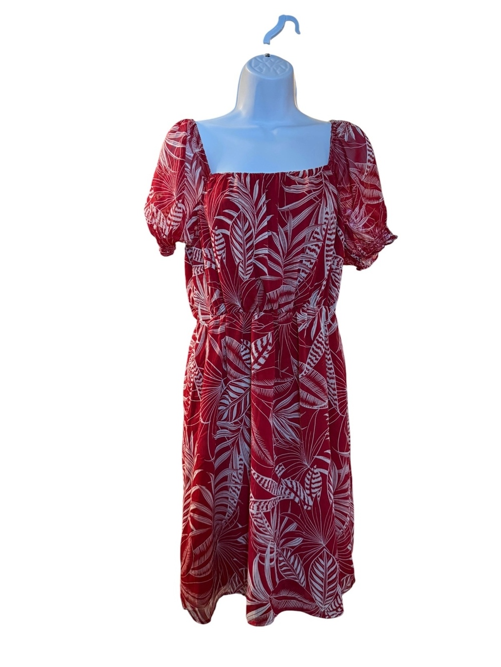 Banana Republic Red Tropical Leaf Print Dress
